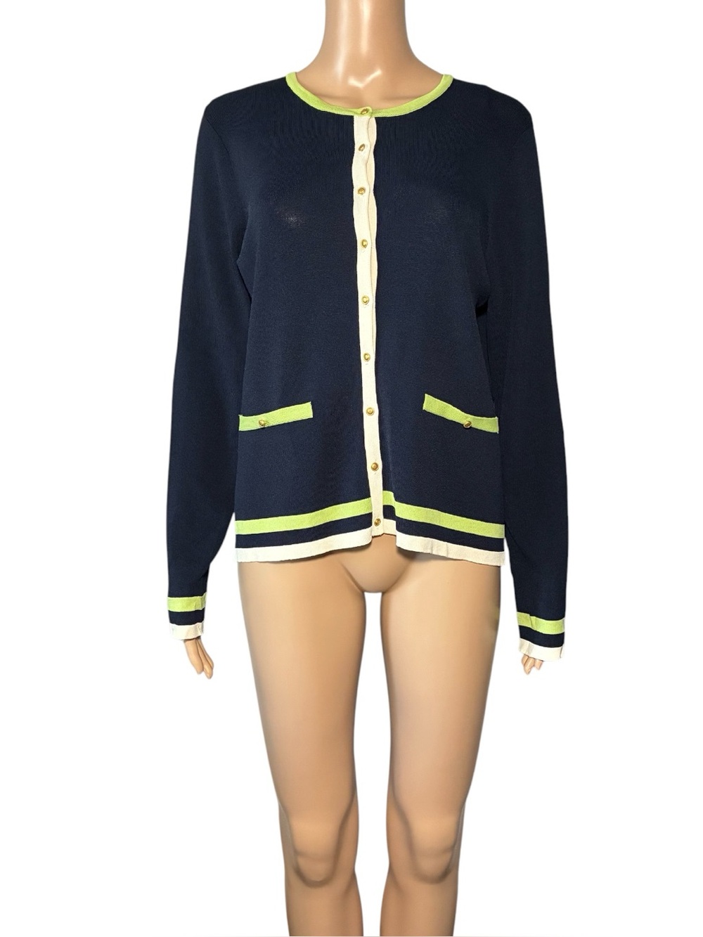 Vintage Dressbarn Women's Cardigan Size PL Blue Button Up Long Sleeve Knit